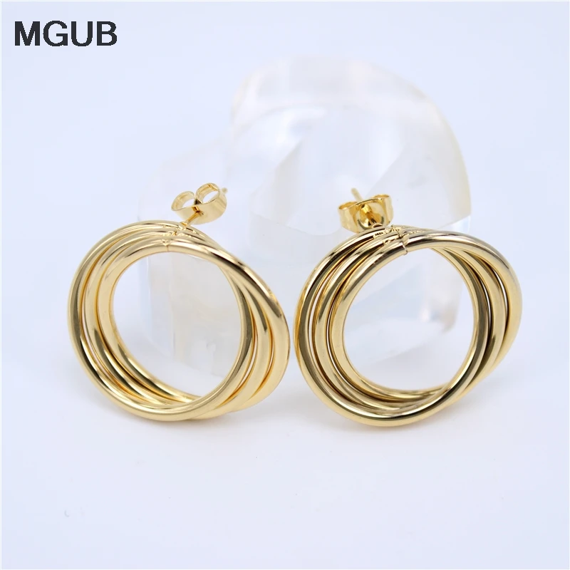 

MGUB 2 selection of stainless steel three earing studs new trend of women fashion wild jewelry LH286