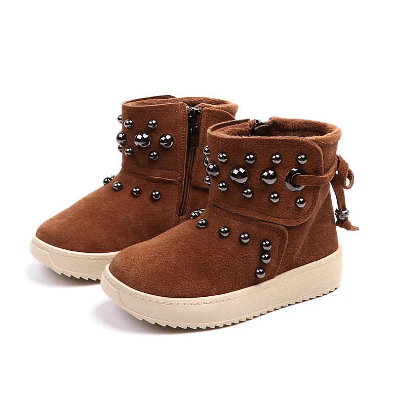 

Kids Rivet Fashion Boots 2018 New Children's Rubber Boots Frosted Leather Ankle Zipper Warm Winter Shoes Unisex 1 4 6 years