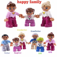6 pçs/set grande partícula duploed figuras família série diy blocos de construção grande pai pai personagem brinquedos para crianças presente do bebê
