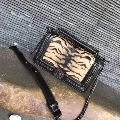 

Women's bag 2018 new fashion chain leopard horse hair single shoulder bag fashion diagonal sexy luxury banquet bag shoulder