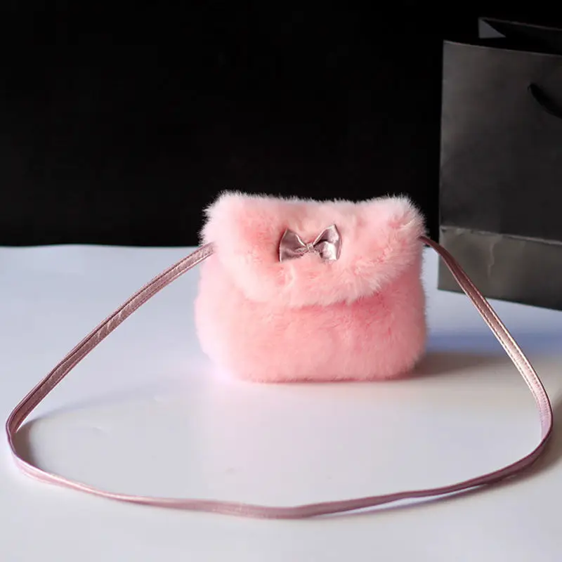 Cute Children Kids Girls Mini Bowknot Crossbody Bags Soft Fur Handbags Bag Gift Purse Crossbody Bag Plush Backpacks Coin Purse