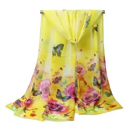 Для женщин шелковый шарф Роза бабочка печатных тонкий Шелковый шаль шифон шаль декоративный шарф оптовая продажа с фабрики