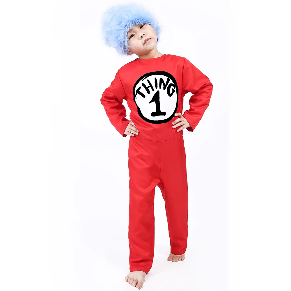 

cosplay Thing 1 and Thing 2 Jumpsuits Costume Kids adult boys Cat In The Hat Inspired Cat In Hat Book Halloween red Bodysuit