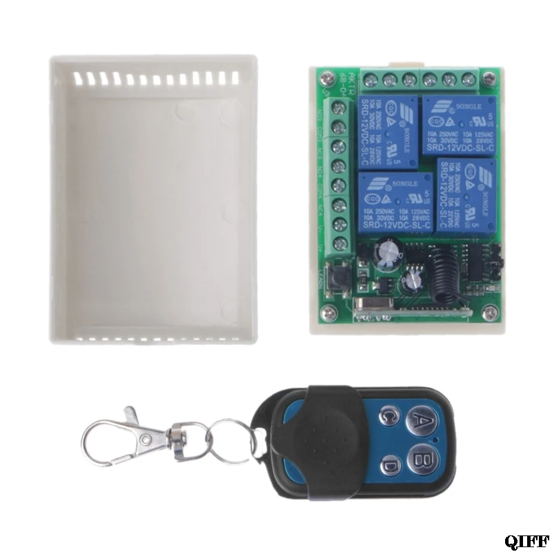 

Drop Ship&Wholesale 433MHz DC12V 4CH Wireless RF 4-Key Relay Remote Control Switch Receiver Transmitter APR28