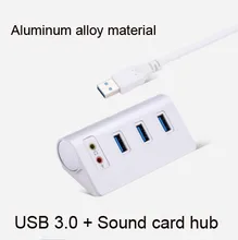 4 Ports USB 3.0 5Gbps External USB HUB Splitter SuperSpeed for Apple Macbook Air Laptop with Sound Card Sliver Color