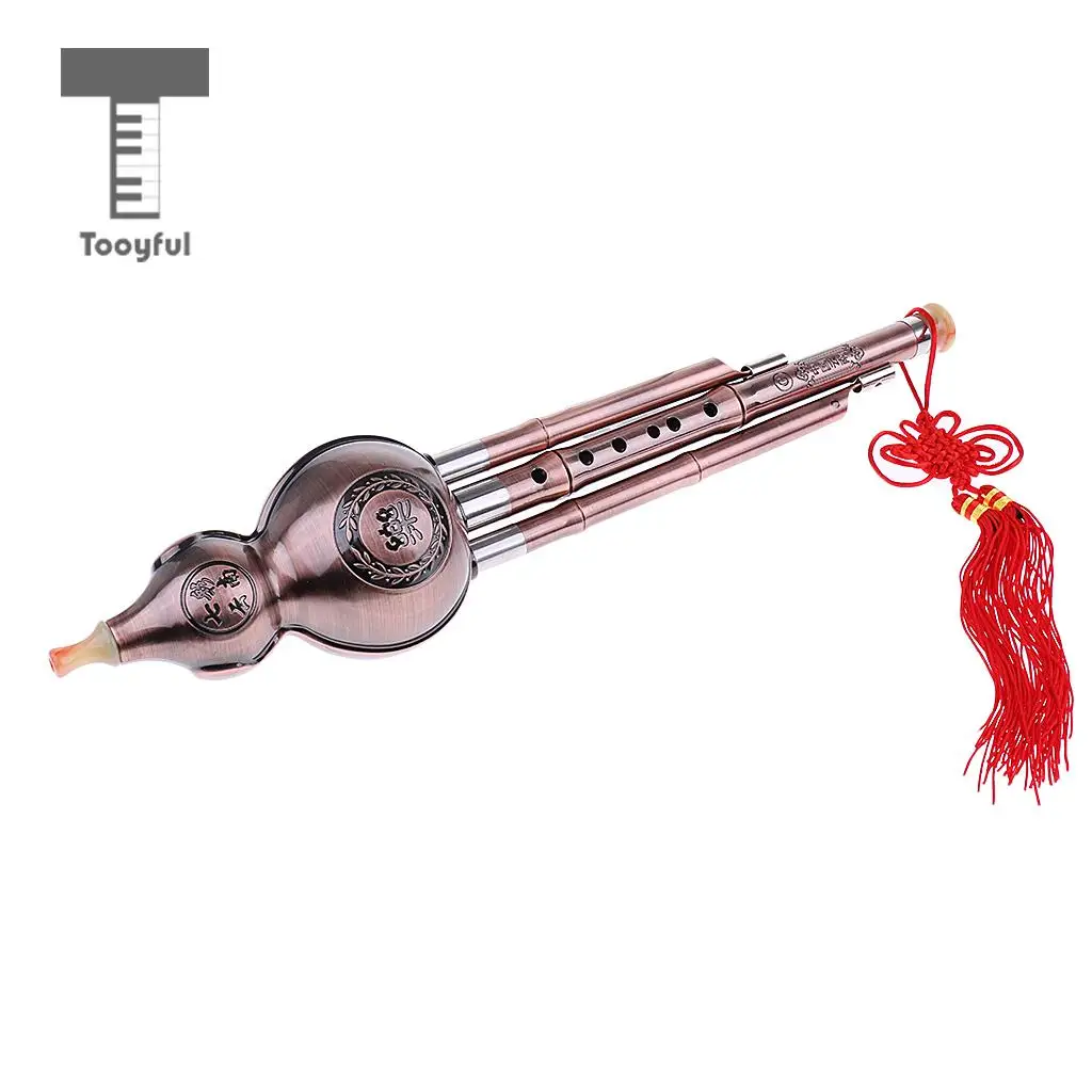 Tooyful Chinese Hulusi Drawing Gourd Cucurbit Flute Key of C Professional Ethnic Wind Musical Instrument for Beginners