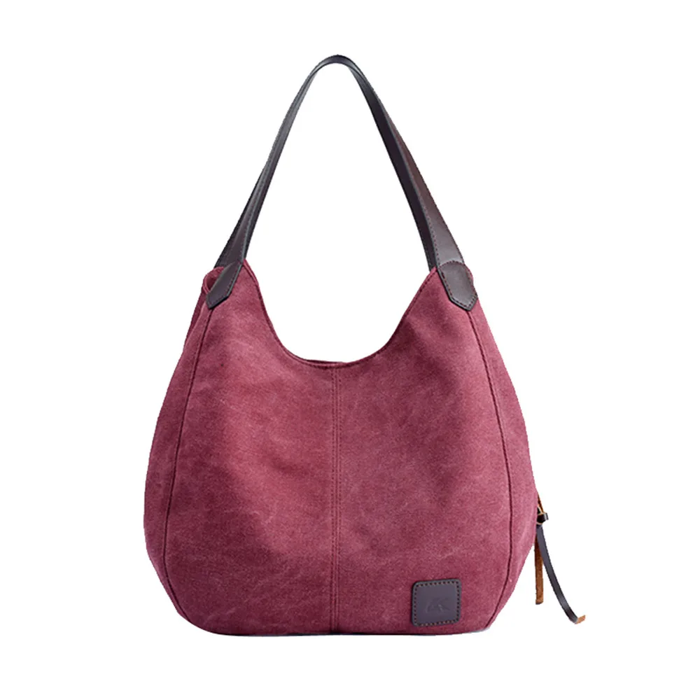 Women's Canvas Handbags High Quality Female Hobos Single Shoulder Bags Vintage Solid Multi-pocket Ladies Totes
