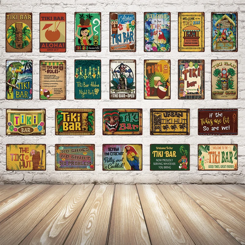 

[ Kelly66 ] Welcome To The TIKI BAR Rules ALOHA Open Metal Sign Tin Poster Home Decor Bar Wall Art Painting 20*30 CM Size Dy65