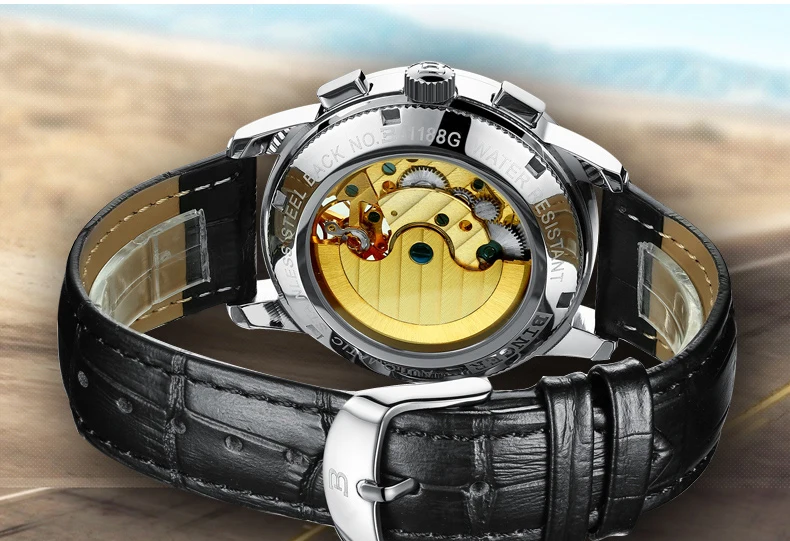 Tourbillon Men Top Luxury Brand Watches Automatic Mechanical Watch Stainless Steel Waterproof BINGER relogio masculino B-1188G