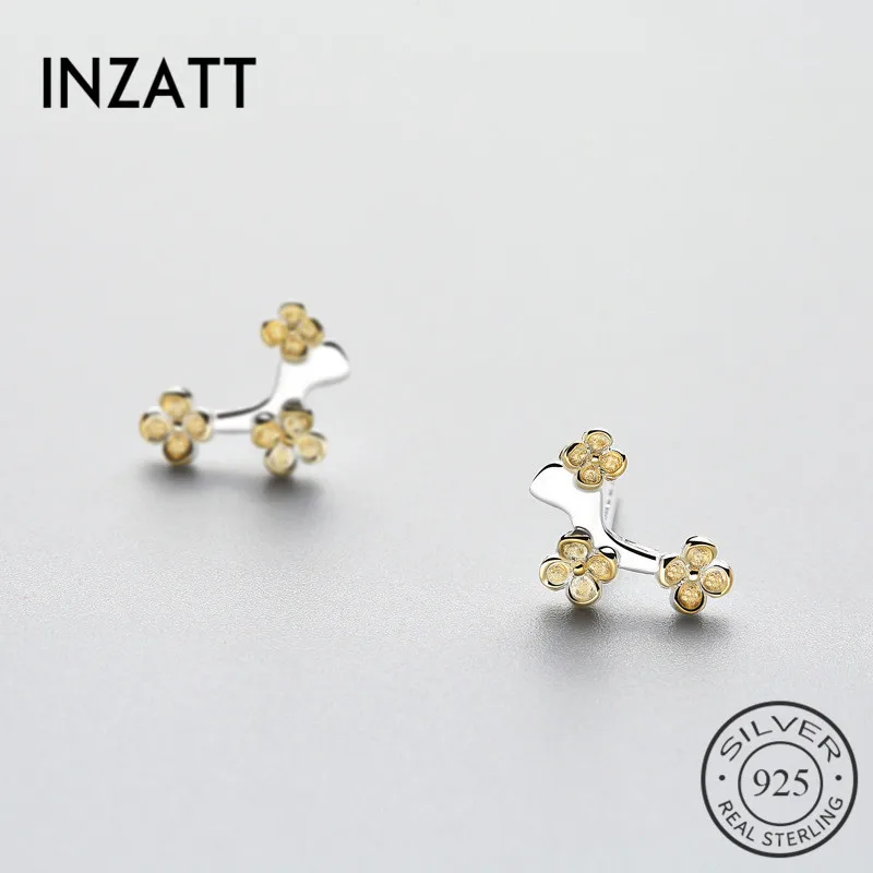 INZATT Simulation Plum blossom Stud Earrings Real 925 Sterling Silver Flower Fashion Jewelry Accessories Gifts For Women Bijoux | Украшения