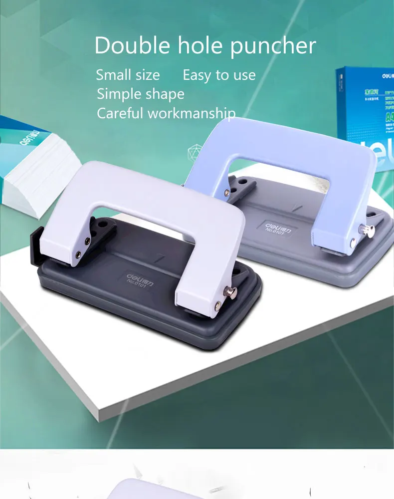 Deli Double Hole Puncher White Blue 12mm Paper Depth Metal Hand Paper