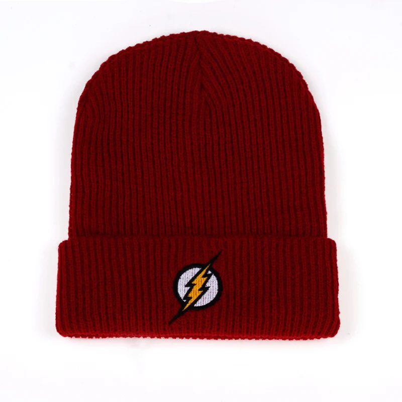 

Winter Hat Beanies Skullies Knitted Hat Flash Hero Barry Allen Embroid Knitting Winter Hat Warm Hip-Hop Cap Christmas Gift