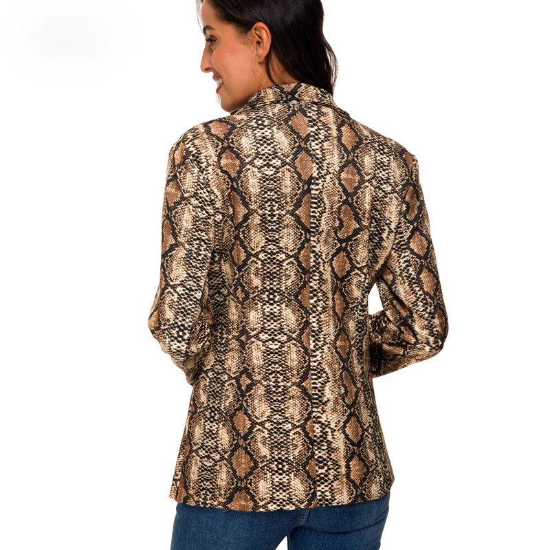 Women Snake Print Blazer Open front Long Sleeve blezer femenina Fashion high street casual ladies jackets and blazers Autumn top