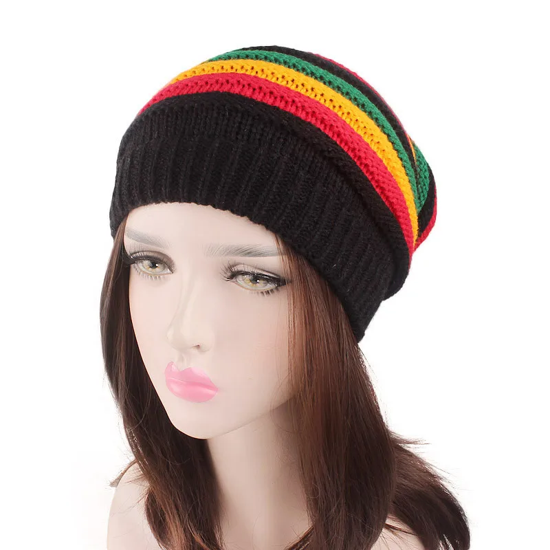 Jamaica regae Gorro Rasta Стильная кепка pello хип-хоп женские зимние Полосатые Шляпы женские радужные шапки Осенняя модная женская вязаная кепка