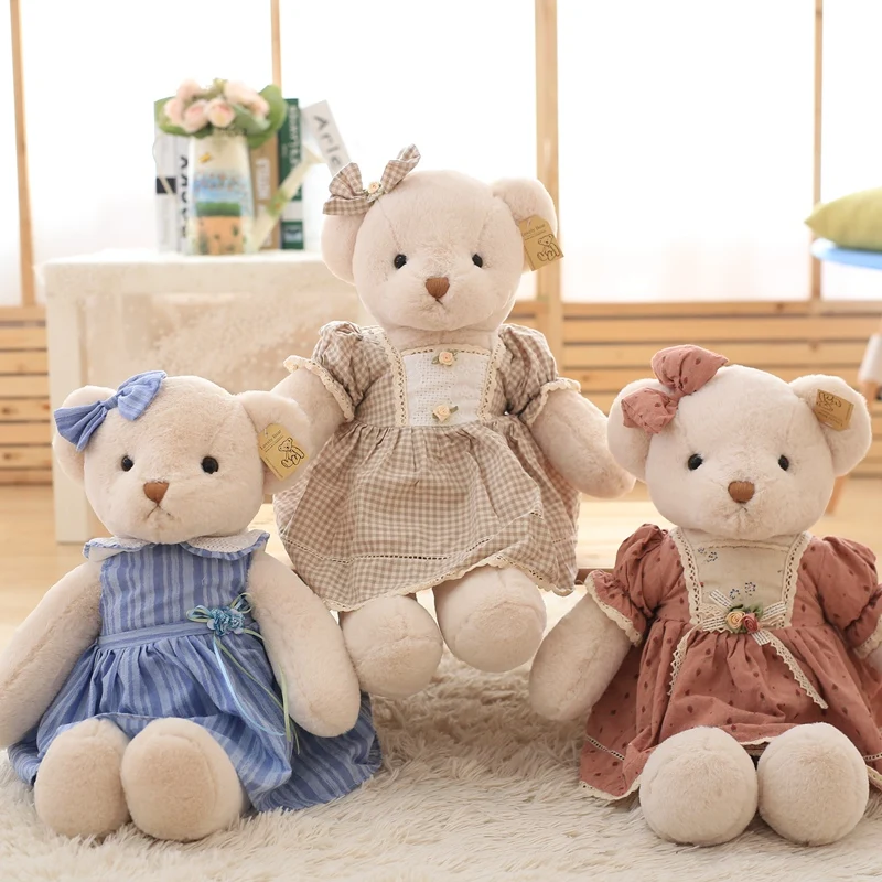 

45/65cm Cute New Style Dress Bear Plush Toys Girl birthday gift beige/blue/pink/brown bear cloth doll stuffed plush doll baby