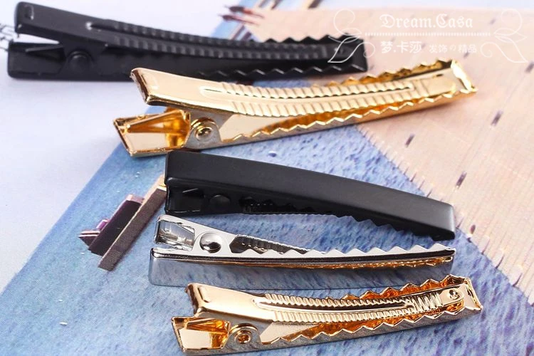 Free Shipping 20 X Thicken 8cm Single Prong Metal Alligator Hair Clips Black Gold Hairpins Korker