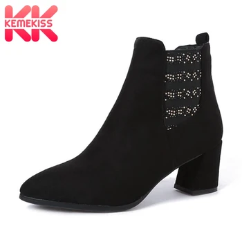 

KemeKiss 2020 Real Leather Sexy Lady Ankle Boots Hot Sale Daily Office Short Boots Club Slip On Female Botas Footwear Size 32-44