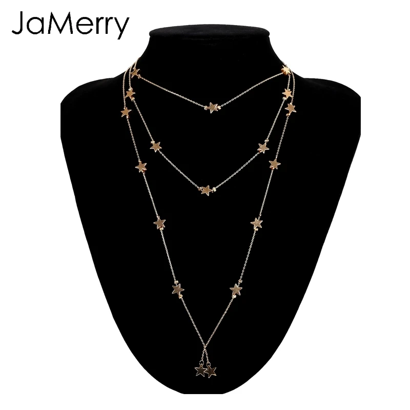 JaMerry модное многослойное длинное ожерелье со звездами Женские аксессуары ювелирные изделия, Золотая цепь ювелирные изделия для одежды аксессуары