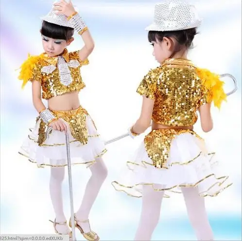 Новинка 2018 костюм для джазовых и современных танцев с блестками детский модный