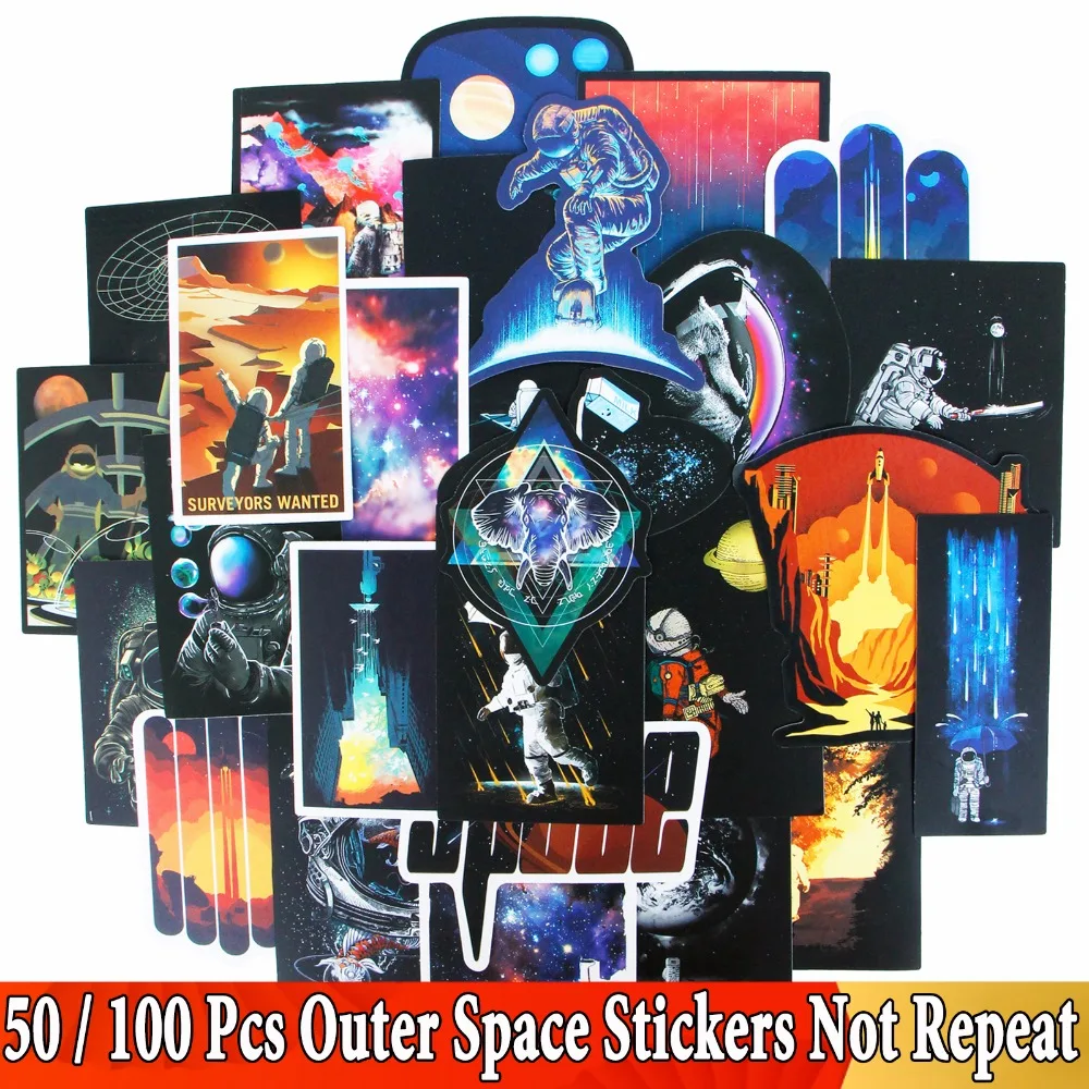

50/100 Pcs Outer Space Stickers JDM Astronaut Spaceship Capsule For Kids DIY Toy for Notebook Bike Styling Personalized Sticker