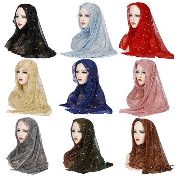 

9 Color Muslim Hijab Women Glitter Shimmer Sequins Striped Long Shawl Scarf Crinkled Luxury Headband Islamic Head Wrap Headscarf