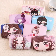 1pcs Women cartoon Coin Purse PULeather children Small Clutch Wristlet lady Wallet Girl Change Pocket Pouch zipper Bag Keys Case