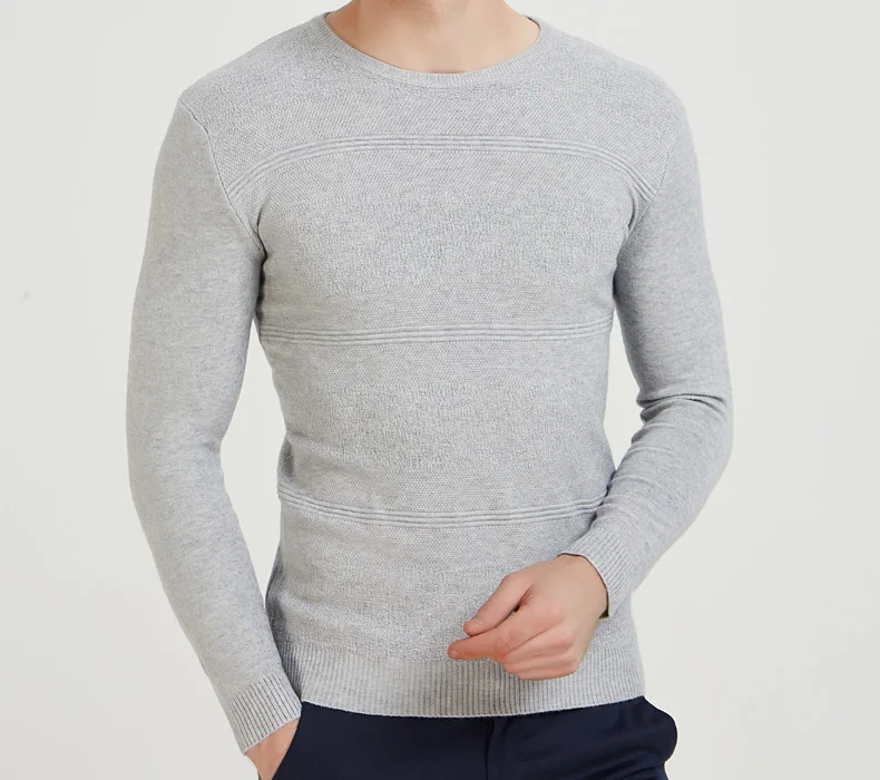 Повседневный облегающий пуловер и свитер для мужчин, однотонный эластичный тонкий свитер с круглым вырезом, мужское осенне-зимнее нижнее белье, трикотажный свитер серого цвета