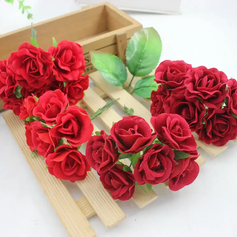 

6 pcs 4cm Red Rose Flower Artificial Silk Flower Bouquet for Wedding DIY Scrapbooking Decoration Handmade Flower Garlands