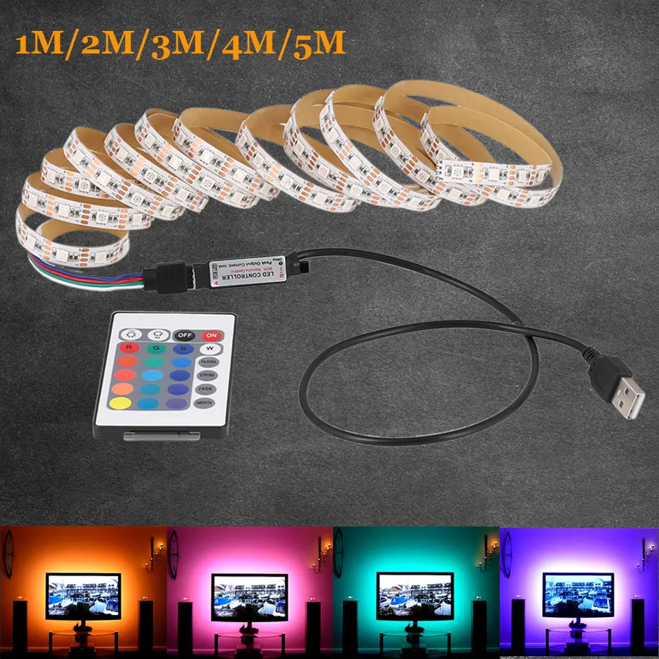 USB зарядное устройство 5050 RGB 1 м 2 м 3 м 4 м 5 м Светодиодная лента светильник 5 в USB кабель Декор лампы для ПК ЖК-дисплей ТВ фоновый светильник ing