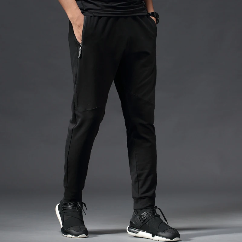 Streetwear Ribbons Casual Pants Men Black Slim Mens Joggers Pants Side-pockets Cotton Man Trousers