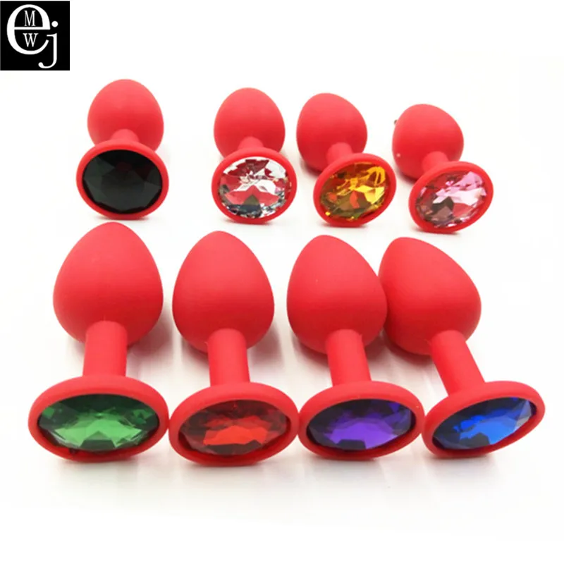 Ejmw 2017 Hot Sale Small Size Red Silicone Anal Butt Plug With Gem Sex 