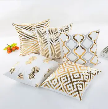 

2018 Gold Bronzing Pillow Cases Luxury Geometric Pineapple plush Pillow Case White Bedroom Home Office Decorative