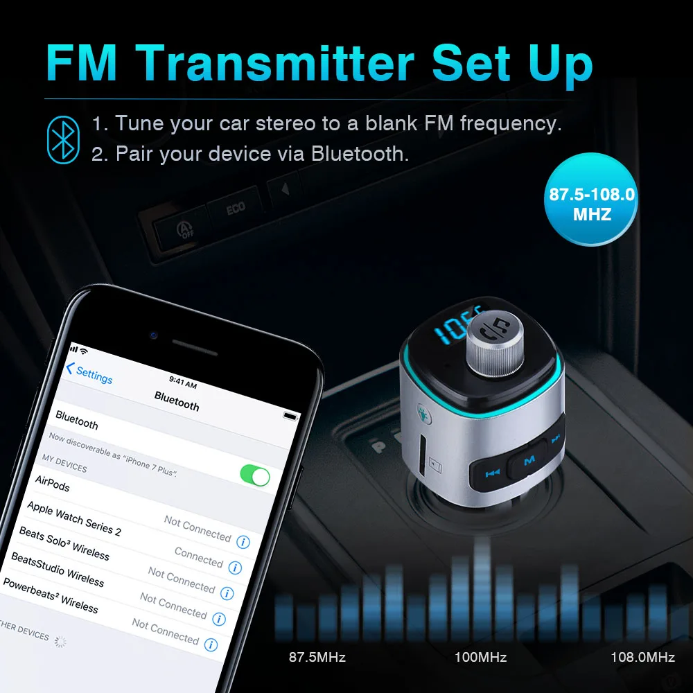 JINSERTA QC 3,0 USB быстрое зарядное устройство Bluetooth Автомобильный fm-передатчик беспроводной громкой связи TF карта Siri и Голосовое управление