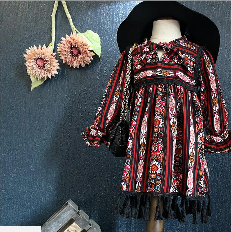 toddler Girls tassel dress Western style bohemian fringed casual dress