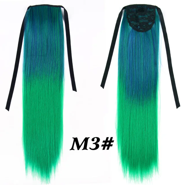 Leeons 20'' Synthetic Ponytail Hair pieces Heat Resistant Fiber Straight Ribbon Clip In Hair Extension 21 colors Brown Black m3