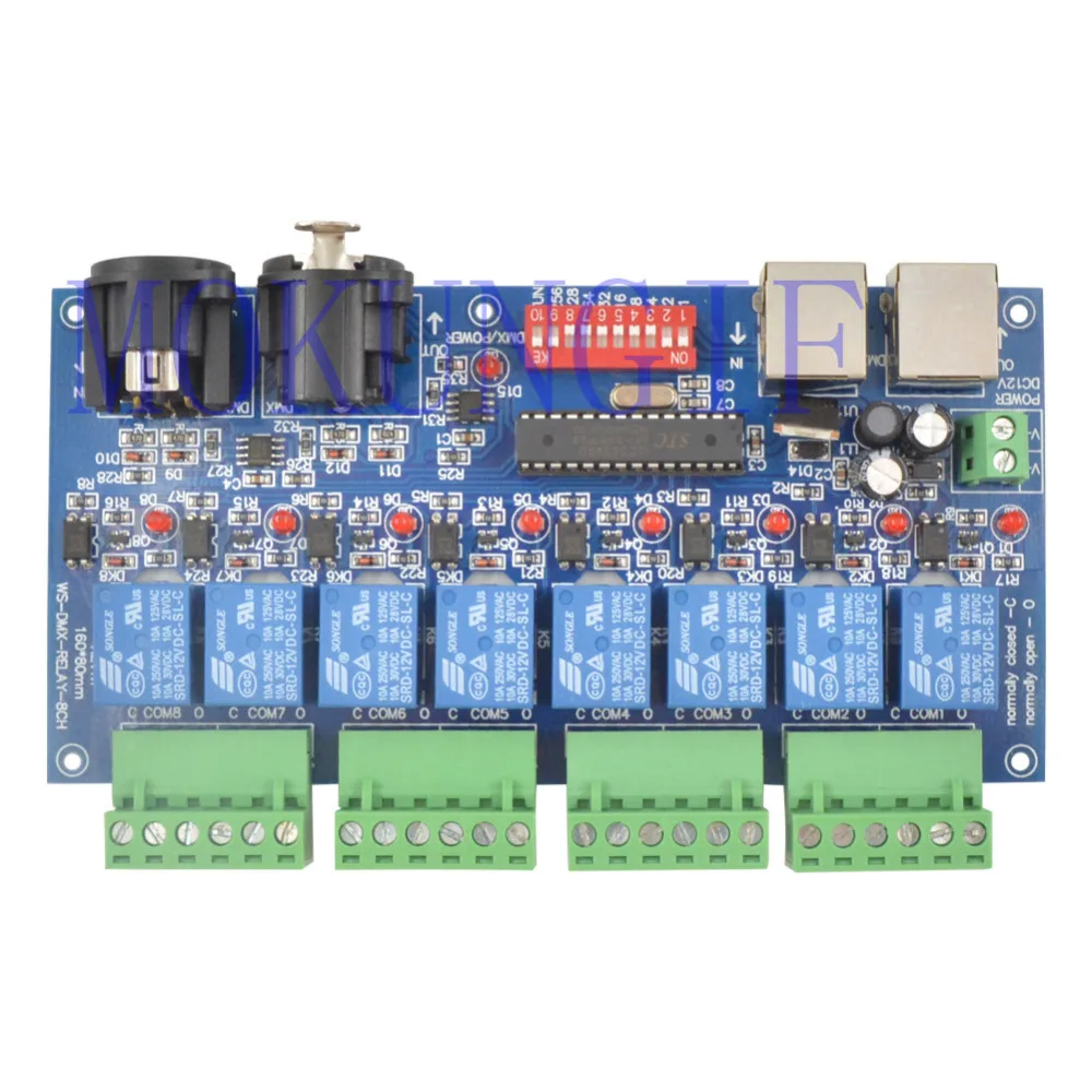 Быстрая 6 шт фужеров из 8CH DMX 512 светодиодный контроллер XLR+ RJ45 dmx512 decoderDMX512 диммер релейный выход декодер максимум 10 А WS-DMX-RELAY-8CH