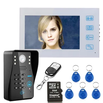 

7" Recording RFID Password Video Door Phone Intercom Doorbell With 8G TF Card Night Vision Security HD CCTV Camera