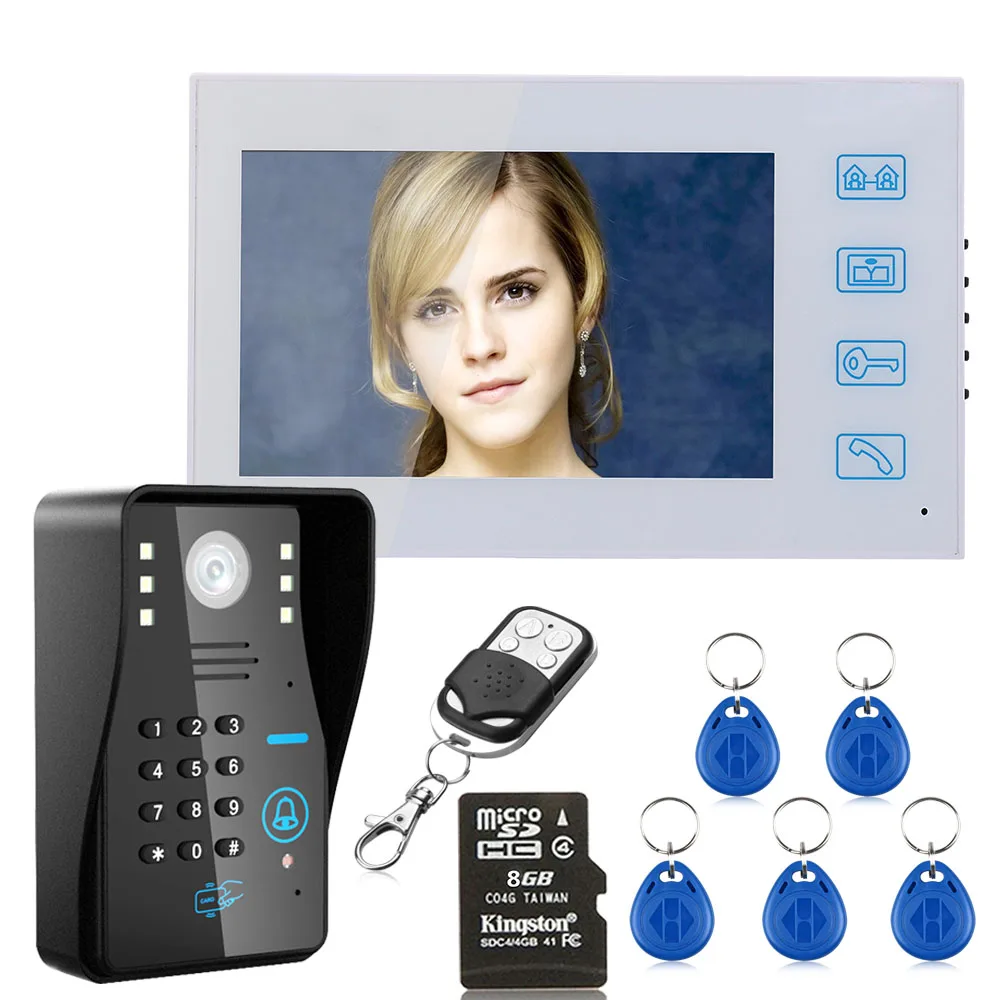 7\ Recording RFID Password Video Door Phone Intercom Doorbell With 8G TF Card Night Vision Security HD CCTV Camera