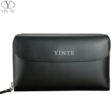 YINTE Leather Men’s Clutch Wallets Business Men Hand Bags Black Bag Men Purses Card Holder Passport Purse Men Wrist Bags T8028-3