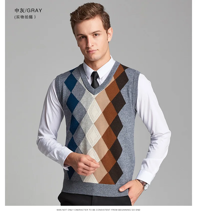 Beste 2017 Nieuwe Collectie Fashion Design Mens V hals Diamant Argyle Patroon Kasjmier Trui Vest