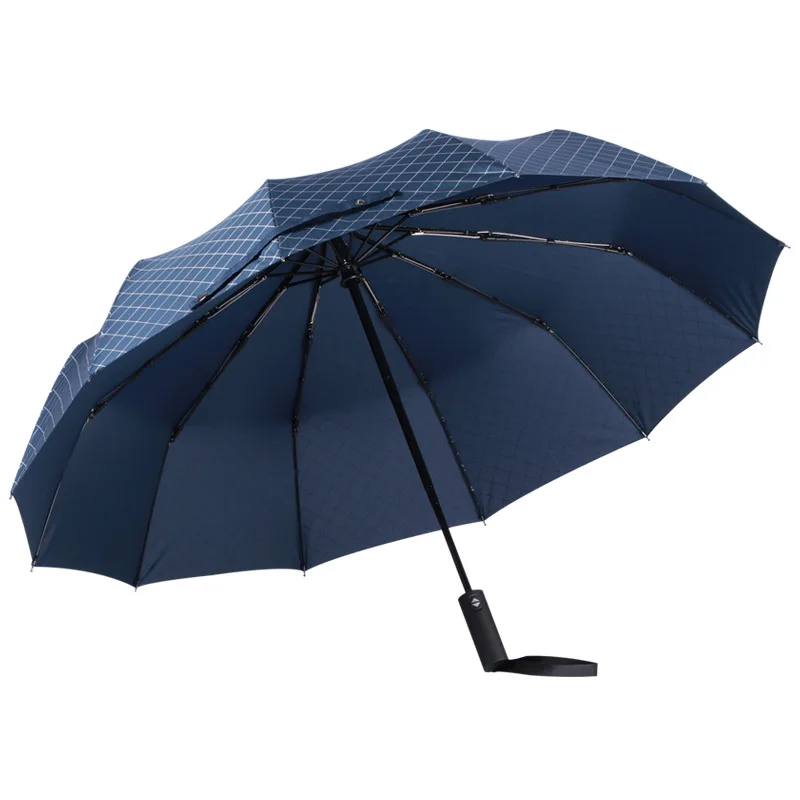 Мужской Бизнес автоматический зонт женский ветрозащитный из нержавеющей стали Зонты Дождь Женский 3 складной зонт большой открытый paraguas - Цвет: blue plaids umbrella