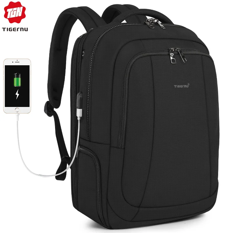 Tigernu новинка путешествия 39L 17,3 дюйма большой емкости для ноутбука рюкзаки мужчины Анти Вор молнии водонепроницаемые мужские школьные рюкзаки - Цвет: Black