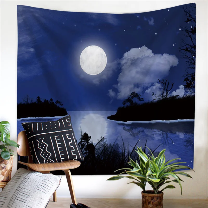 

Tranquil Full Moon Printed Polyester Wall Hanging Topestry Home Art Blanket Soft Topestry Quality Beach Towel Bedroom Carpet