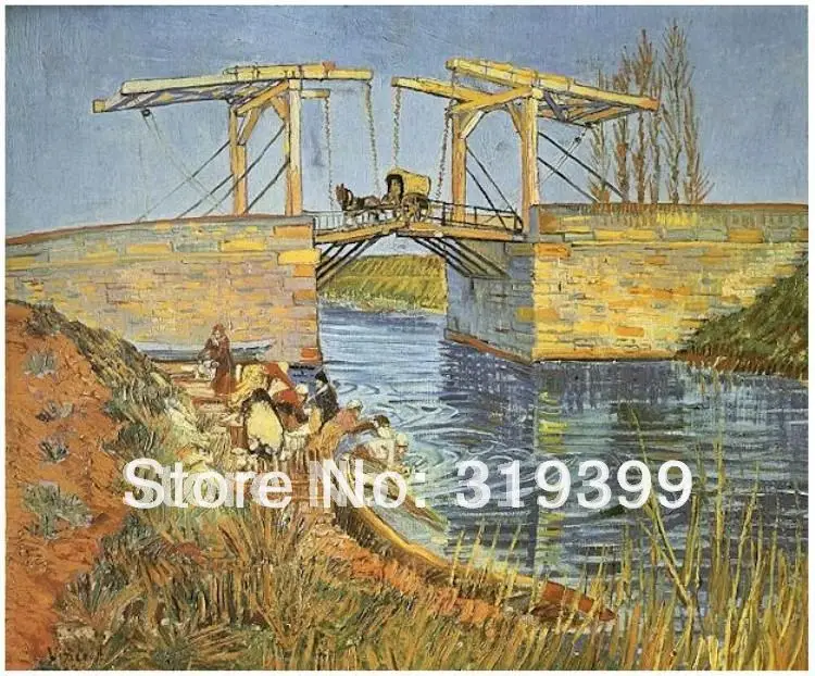 

Linen canvas Oil Painting reproduction,The Langlois Bridge at Arles with Women Washing by van gogh,100%handmade,Free DHL