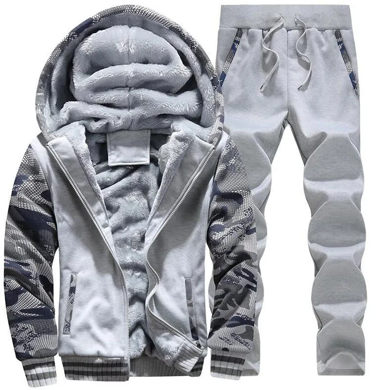 

Large Size M-5XL Winter Tracksuits Men Set Plus Velvet Sporting Suit Warm Thickened Sportswear Sweatsuit Two Piece Outfit sets