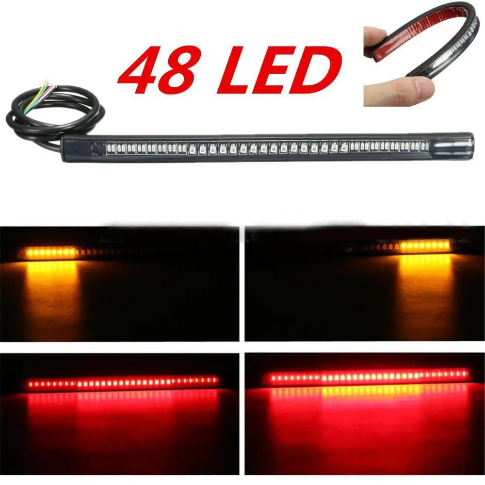1pc 12v 48LED smdユニバーサル車オートバイ柔軟なブレーキテールストップランプled信号ナンバープレートストリップdrlランプ