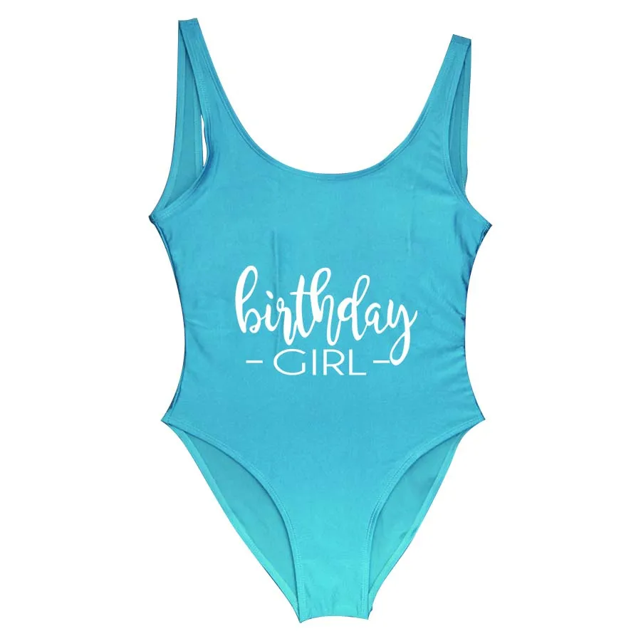 BRITHDAY/монокини для девочек; женские купальники; слитный купальник; одежда для дня рождения; пляжная одежда с высоким вырезом; купальный костюм; женский купальник розового цвета - Цвет: GSXBC035-light blue