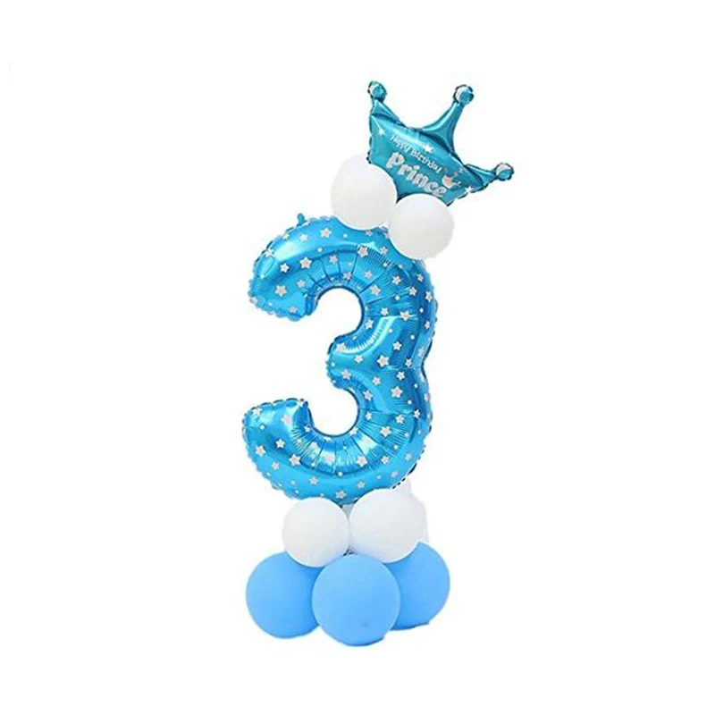 Розовые гелиевые шары с цифрами на день рождения для девочек 3 лет, Детские вечерние украшения на день рождения, синие вечерние украшения для мальчиков - Цвет: 1set blue