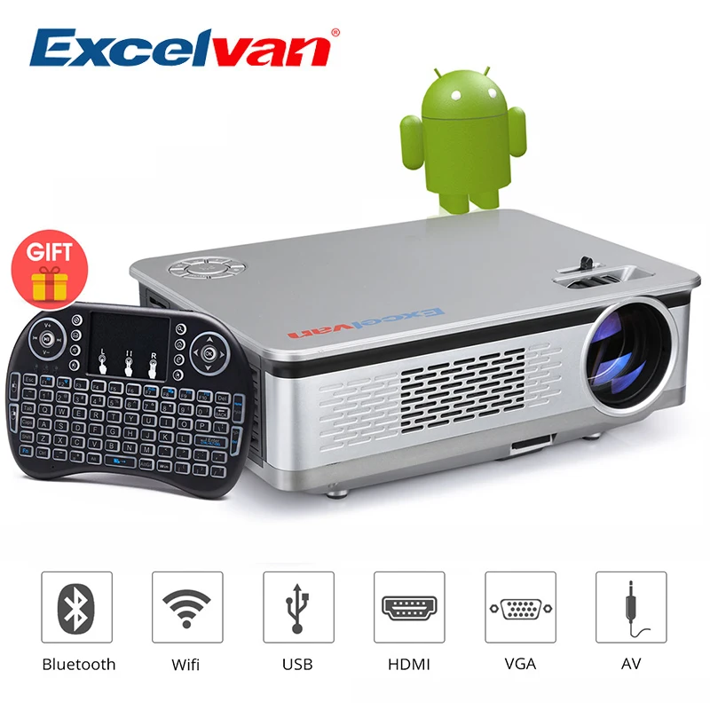 Excelvan HT60 المنزل العارض الروبوت 6.0 1080 P 3200lm المنزل مسرح سينما لعبة فيديو WIFI بلوتوث مع شحن بلوتوث لوحة المفاتيح