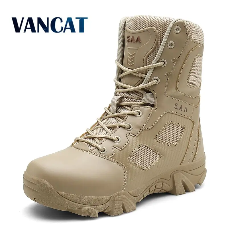 

Vancat Big Size 39-47 Desert Tactical Mens Boots Wear-resisting Army Boots Men Waterproof Outdoor Hiking Men Combat Ankle Boots